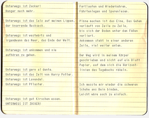 unterwegs ist Zucker; mein Tagebuch